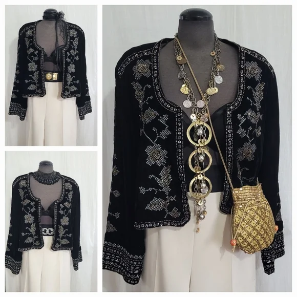 Zara BEADED Velvet  Cardigan Jacket / XL - Picture 3 of 7